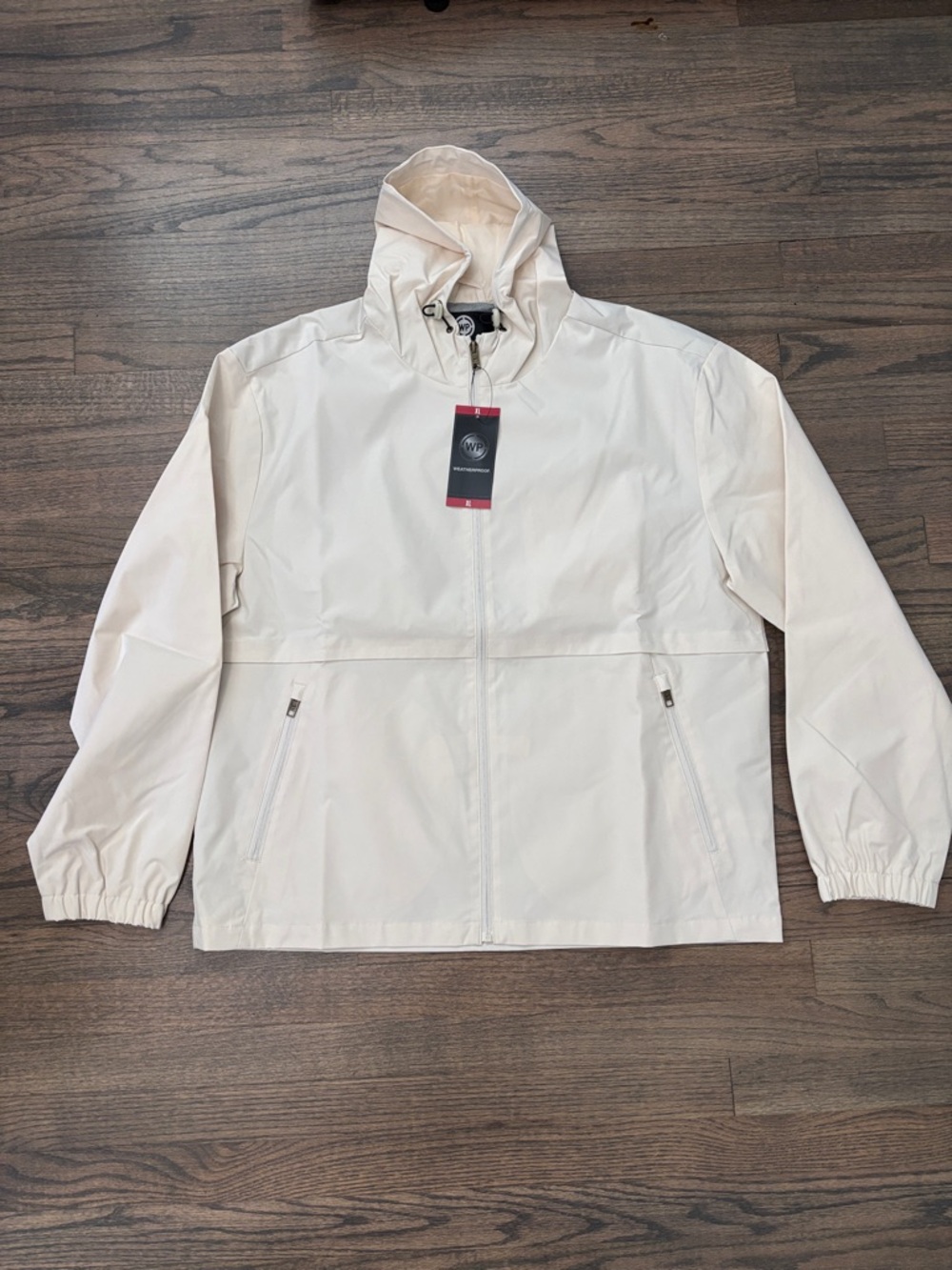 Weatherproof Men's Cream Hooded Rain Jacket